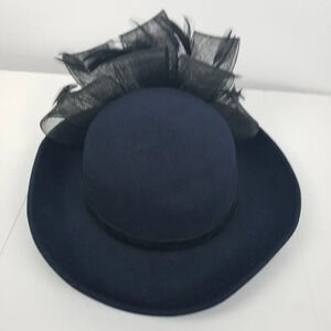 Vintage Bollman Hat Co. Blue Doeskin 100% Wool Felt Women's Blat Hat